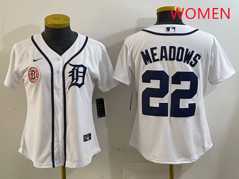 Women Detroit Tigers #22 Meadows White Game 2025 Nike MLB Jersey style 3